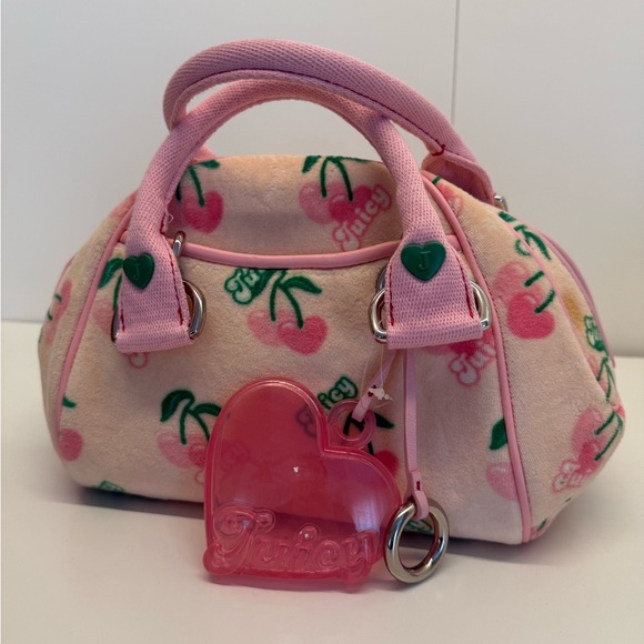 VTG Juicy Couture Cherry Zip Handbag - Pink Shoulder Purse - Picture 2 of 7